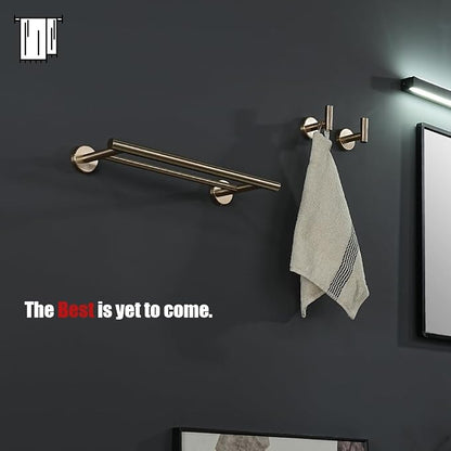 JQK Double Towel Bar Champagne Bronze, 15 Inch 304 Stainless Steel Thicken 0.8mm Towel Rack Holder for Bathroom Washcloths and Hand Towels Wall Mount, Useable Length 12 Inch, TB100L12-CB