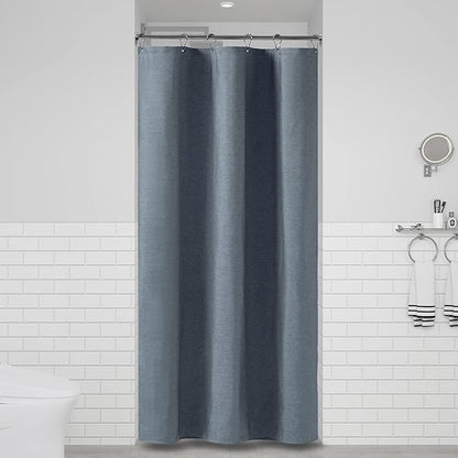 BTTN Fabric Shower Curtain, Linen Textured Heavy Duty Polyester Cloth Shower Curtain Set with Plastic Hooks, Blue Grey, 36x72