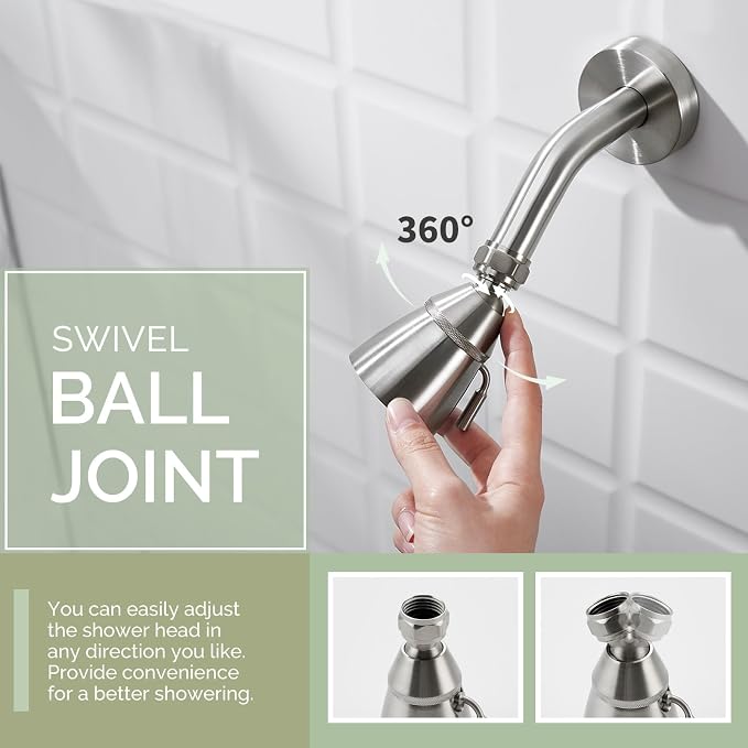 Angle Simple Shower Head High Flow, Brass Shower Sprayer, Brushed Nickel | High Pressure for Quick Rinsing, Swivel Joint & Adjustable Lever for Different Angle and Water Flow