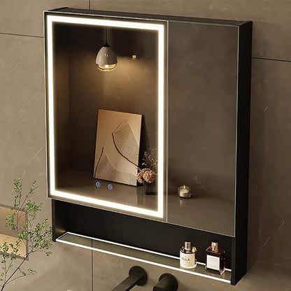 30"×34" Lighted Medicine Mirror Cabinet with Storage Adjustable Brightness 3 Color Temperature Lighting Anti-Fog Sturdy Aluminum Medicine Cabinet with Lights 2 Socket & 2 USB Ports & Adjustable Shelf