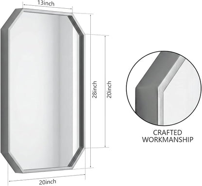 20x28 Inch Octagon Mirror for Bathroom Silver Wall Mirror Rectangle Mirror | Silver Bathroom Mirror Metal Frame Wall Mirror Decorative Rustic Accent Vanity Mirror Hanging for Over Sink Entryway