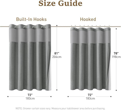72x81 Ringless Linen Look Shower Curtain with Snap Liner Charcoal Grey | Tall Size, 3 in 1 Shower Curtain Set, Removable Liner, Waterproof & Washable, Mesh Top Window, Durable Fabric, Easy Setup