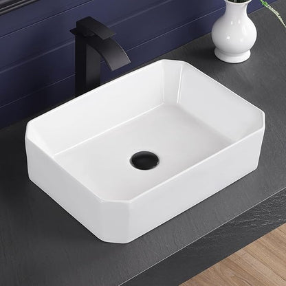 Vessel Sink 20"x14" Rectangular Bathroom Sink Modern White Porcelain Ceramic Above Counter Drop-in Vanity Sink for Bathrooms Art Basin
