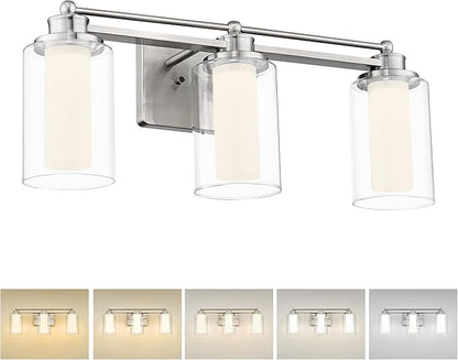 HWH Modern Bathroom Light Fixtures, Clear Glass, 5CCT, 5HLT63B-3W-LED BN | Dimmable, Brushed Nickel, 18W, Vanity Lights for Bathroom, Wall Light Fixtures, Smooth LED Brightness Adjustment, ETL Listed