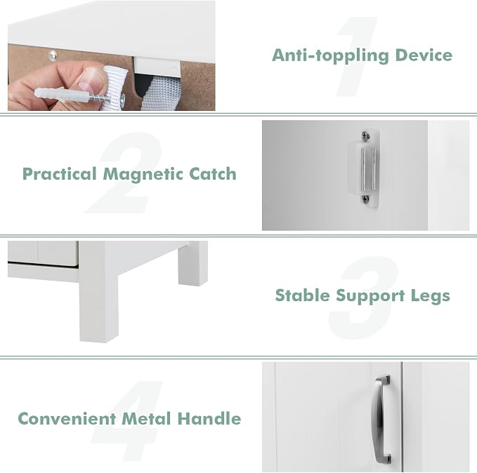 Giantex Narrow Bathroom Storage Cabinet with Adjustable Shelf (White) | Corner Unit with Open Compartment, Anti-toppling Device, Freestanding Small Storage Organizer for Living Room