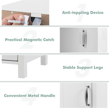 Giantex Narrow Bathroom Storage Cabinet with Adjustable Shelf (White) | Corner Unit with Open Compartment, Anti-toppling Device, Freestanding Small Storage Organizer for Living Room