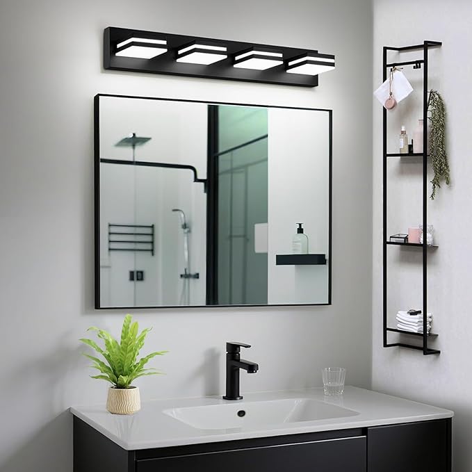 IZORRO LED Modern Bathroom Lights Fixtures(4-Light,Dimmable),Matte Black Acrylic Wall Lighting,Vanity Lights for Bathroom Over Mirror - 6000k 24In （No Assembly Required）