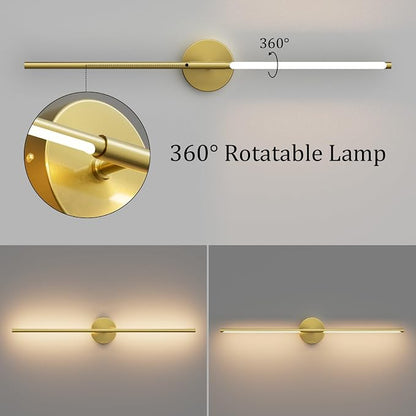 Modern Wall Sconce for Bathroom 33In Gold Vanity Light Fixture Hardwired 3000K Bathroom Sconce 360° Rotate Warm Light for Bedroom