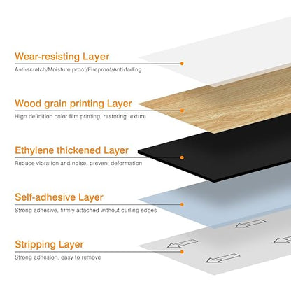 Peel and Stick Floor Tiles 36-Pack, Natural Oak Wood Plank Vinyl Flooring, Self-Adhesive Waterproof Floor Tile for Kitchen, Bathroom, Bedroom, Living Room, Easy Installation, 54 Sq Ft