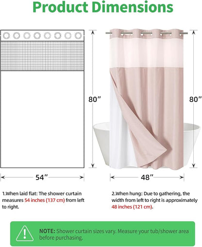 eachope No Hook Linen Texture Shower Curtain with Snap-in Liner,54x74 Blush | 230GSM Thick Fabric,Hotel Luxury Decor,Mesh Top Window,Waterproof & Machine Washable,for Shower Stall or Bathroom