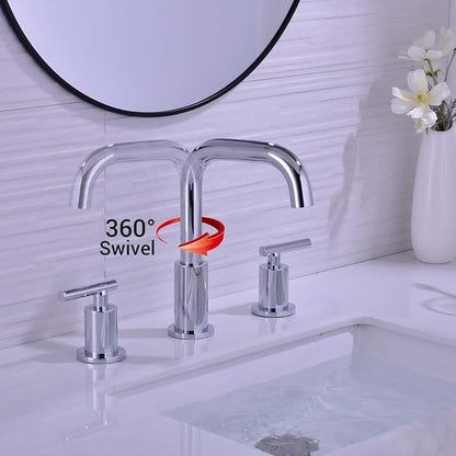 TRUSTMI 2-Handle 8 Inch Widespread Bathroom Sink Faucet High Arc Brass 3 Holes Vanity Faucet with cUPC Water Supply Hoses, Overflow Pop Up Drain Included, Chrome