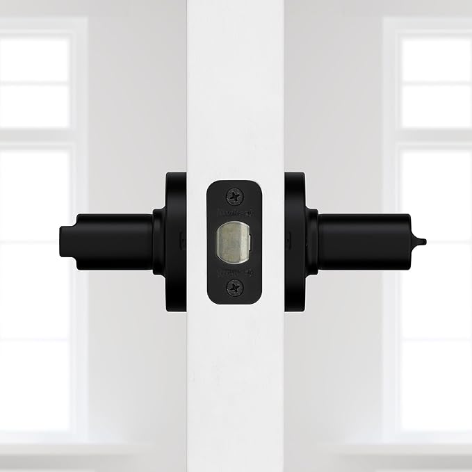 Kwikset Casey Interior Privacy Round Door Handle with Lock, Door Lever for Bathroom and Bedroom, Matte Black Reversible Keyless Turn Lock, with Microban Protection