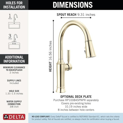 Delta Renaldi Polished Nickel Kitchen Faucet with Pull Down Sprayer, Modern Single Hole Kitchen Sink Faucet, Single Handle, Lumicoat Polished Nickel 9184-PN-PR-DST