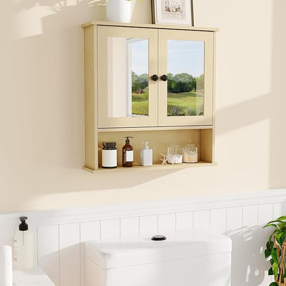 Bathroom Wall Cabinet with Mirrored Doors – Slim Medicine Cabinet with Adjustable Shelf – 2.2x23x5.1 Inch Compact Wall Cabinet for Bathroom, Kitchen, Laundry Room, Entryway