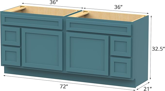 Vanity Art 72 Inch Bathroom Vanity with 2-Door 4-Drawer, Wood Bathroom Vanity Cabinet with Soft Closing Drawer, Floor Mounted Brown Cabinet Without Top VA4072-LRGN