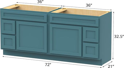 Vanity Art 72 Inch Bathroom Vanity with 2-Door 4-Drawer, Wood Bathroom Vanity Cabinet with Soft Closing Drawer, Floor Mounted Brown Cabinet Without Top VA4072-LRGN