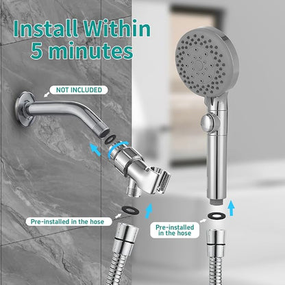 Handheld Shower Head with 79" Extra Long Hose 7 Modes, Chrome | High Pressure Shower Head with On/Off Switch Button, Powerful Wash Modes, for Baby and Pets Bath