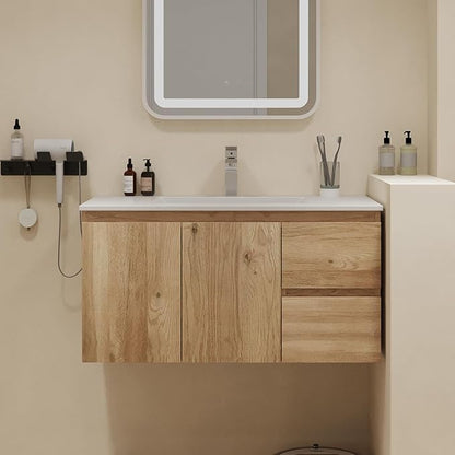 Floating Bathroom Vanity with Sink Wall Mounted Cabinet with 2 Drawers and Doors, Moisture-Resistant MDF,Large Storage for Small Space (36")