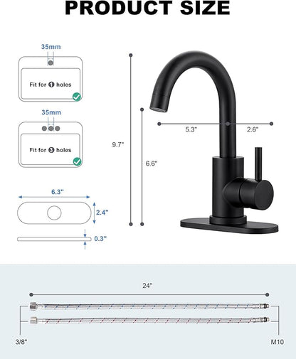 Modern Bar Sink Faucet, Single Handle Bathroom Kitchen Sink Faucet, 1 Hole Wet Bar Sink Faucet with 360°Swivel Spout for bar RV Laundry Farmhouse, Matte Black