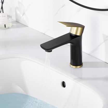 SUMERAIN Modern 304 Stainless Steel Bathroom Faucet Lead-Free Vanity Sink Faucet Black&Gold Single Handle Washbasin Faucet | Lead-Free, Single Handle, Unique Flow Pattern, Water-saving, Easy DIY Install