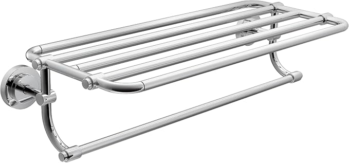 Moen Chrome Iso 24-Inch Wide Bathroom Hotel-Style Towel Shelf with Towel Bar, DN0794CH