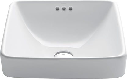 KRAUS Elavo Square Semi-Recessed Vessel White Porcelain Ceramic Bathroom Sink with Overflow, 16 1/2 inch KCR-281