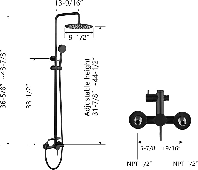 Shower Faucet - Shower Faucets Sets Complete, Shower System - Outdoor Shower Kit/Outdoor Shower Enclosure/Outdoor Shower Fixtures W/ SS304 Shower Head with Handheld High Pressure, Matte Black