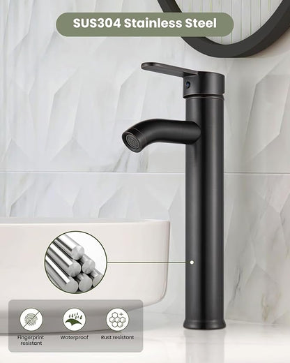 gotonovo Vessel Sink Faucet Modern Tall Bathroom Faucet Single Handle One Hole Stainless Steel Vanity Lavatory Rv Bowl Basin Mixer Tap with Supply Lines and Metal Pop Up Drain, Oil Rubbed Bronze