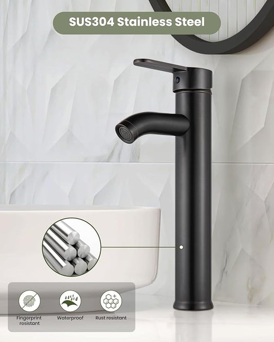 gotonovo Vessel Sink Faucet Modern Tall Bathroom Faucet Single Handle One Hole Stainless Steel Vanity Lavatory Rv Bowl Basin Mixer Tap with Supply Lines and Metal Pop Up Drain, Oil Rubbed Bronze