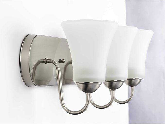 Progress Lighting Classic Collection 3-Light Etched Glass Traditional Bath Vanity Light Brushed Nickel