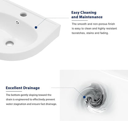 Sarlai Wall Hung Bathroom Vessel Sink with Towel Rack,16x14 Inch Wall Mounted Rectangle Ceramic Small Bathroom Sink White Mini Wash Modern Vanity Floating Basin