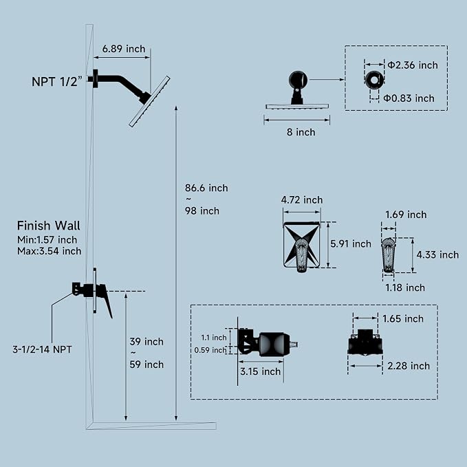 Gold Shower Head and Valve Set Single Spray Premium Wall Mount 8 Inch Rainfall Squre 1 Handle Shower Faucet with Rough-in Valves and Knob Kit for Bathroom Mixer （1.8GPM)