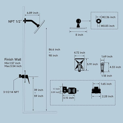 Gold Shower Head and Valve Set Single Spray Premium Wall Mount 8 Inch Rainfall Squre 1 Handle Shower Faucet with Rough-in Valves and Knob Kit for Bathroom Mixer （1.8GPM)
