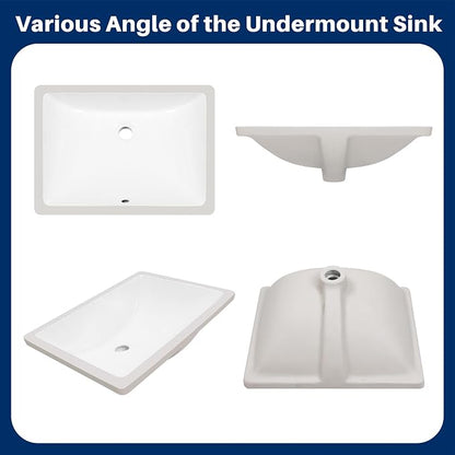 Enbol Undermount Bathroom Sink White Rectangular Ceramic Sink for Bathroom with Overflow, Interior Bowl Size 18.3" x 13.3" ECU1813
