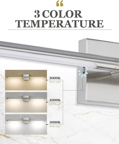 30 Inch Brushed Nickel LED Bathroom Vanity Light, 3CCT Dimmable | 16W, CRI90 Vanity Lighting Fixtures Over Mirror, 360° Rotatable Modern Bathroom Vanity Light Bar, AD-W9465-L75-SN