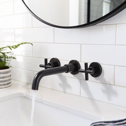 ARCORA Wall Mount Bathroom Faucet, Oil Rubbed Bronze Bathroom Sink Faucet, 2 Handle Wall Mount Vessel Sink Faucet Rough in Brass Valve Included