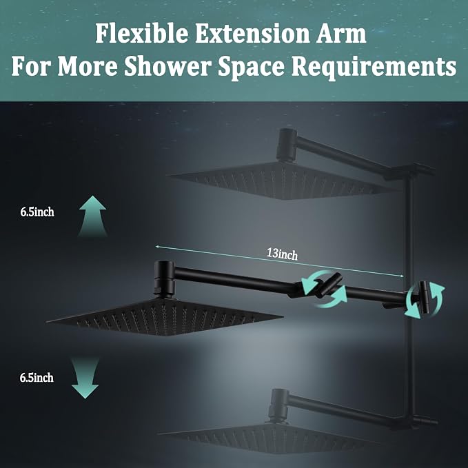 All Metal For California Rain Shower Head with Handheld Combo, YDmeet 8 Inch Rainfall Shower Head, 3-Way Diverter, Stainless Steel Handheld, 14" Adjustable Extension Arm, 71 Inch Hose, Matte Black