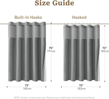 Charcoal Grey Ringless Linen Look Shower Curtain with Snap Liner 72x75 | 3 in 1 Hotel Shower Curtain Set, Removable Liner, Waterproof & Washable, Mesh Top Window, Durable Fabric, Easy to Install