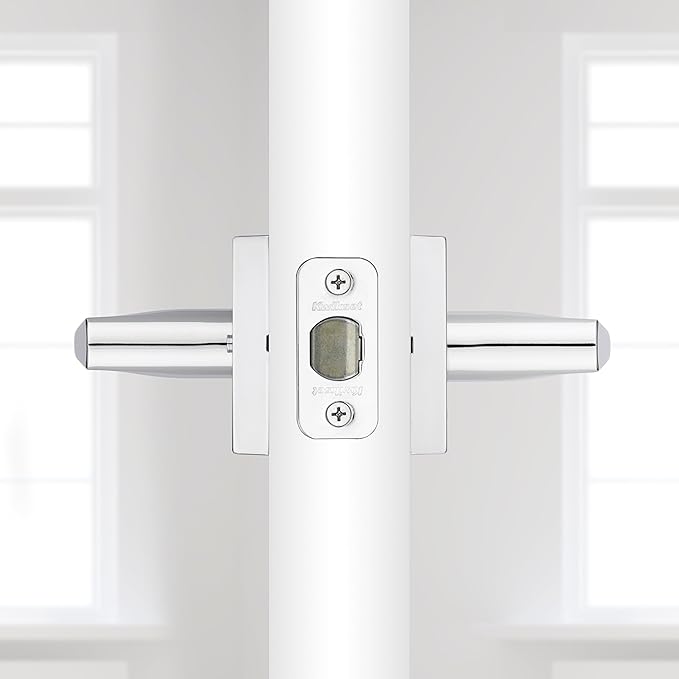 Kwikset Lisbon Interior Privacy Door Handle with Lock, Door Lever For Bathroom and Bedroom, Polished Chrome Reversible Keyless Push Button Lock Door Lever