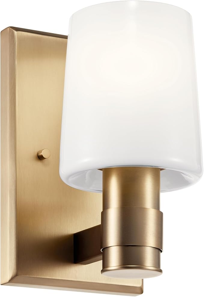 Kichler Adani 1-Light Wall Sconce, Modern Light with Opal Glass in Champagne Bronze, for Bathroom, Powder Room, Kitchen, Bedroom, or Hallway (8.5" x 5"), 55174CPZ