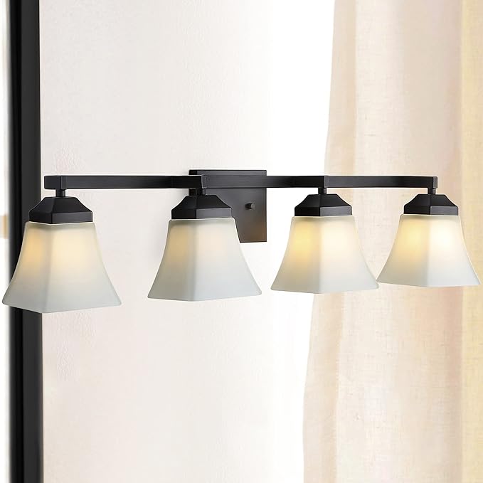 JONATHAN Y 33" Oil Rubbed Bronze Modern Cottage LED Vanity Light Wall Sconce, Farmhouse Wall Lamp for Bathroom Mirror Kitchen, White Glass Shade, LED Bulb Included (JYL7525A)