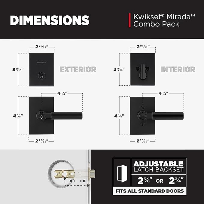 Kwikset Mirada Reeded Front Door Lock Handle and Deadbolt Set, Entry Handleset with Interior Reversible Lever, Matte Black, Pick Resistant SmartKey Rekey Deadbolt Security, with Microban Protection