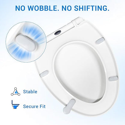 KHE Elongated Toilet Seat 18.5 Inch, Soft Close Toilet Seat with No-Touch Handle, Quick Release for Easy Cleaning, Non-Slip Bumpers, Durable PP, White