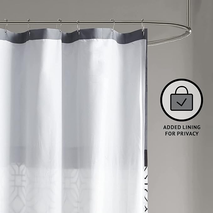 510 DESIGN Shower Curtain, Geometric Textured Embroidery Design with Built-in Liner, Modern Mid-Century Bathroom Decor, Machine Washable, Fabric Privacy Screen, 72x72, Donnel, Black/Grey