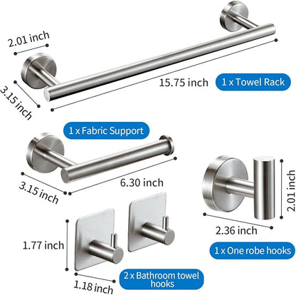Brushed Bathroom Hardware Set, 5 Pieces Bathroom Accessories Set,Stainless Steel 16 Inch Bath Towel Bar Set Wall Mounted,Robe Towel Hooks, Toilet Paper Holder,Towel Racks for Bathroom SP-60008-2