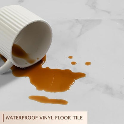 Peel and Stick Floor Tile, 20 PCS 12" x 12" Waterproof Marble Texture Luxury Vinyl Tiles, Easy DIY Self Adhesive Vinyl Flooring for Bathroom, Kitchen, Living Room, White Vein Marble