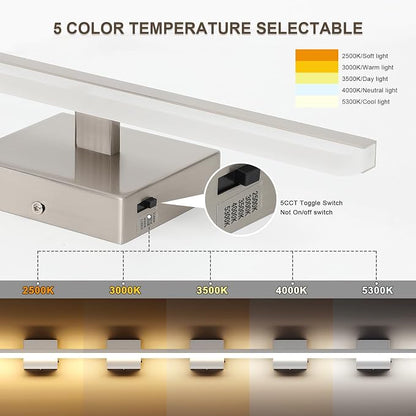 LED Modern Bathroom Light Fixtures 12W Brushed Nickel Vanity Lights Bar 5CCT Dimmable ixture Over Mirror Vanity Light for Bathroom Lighting 15.7 inch ETL Certificated