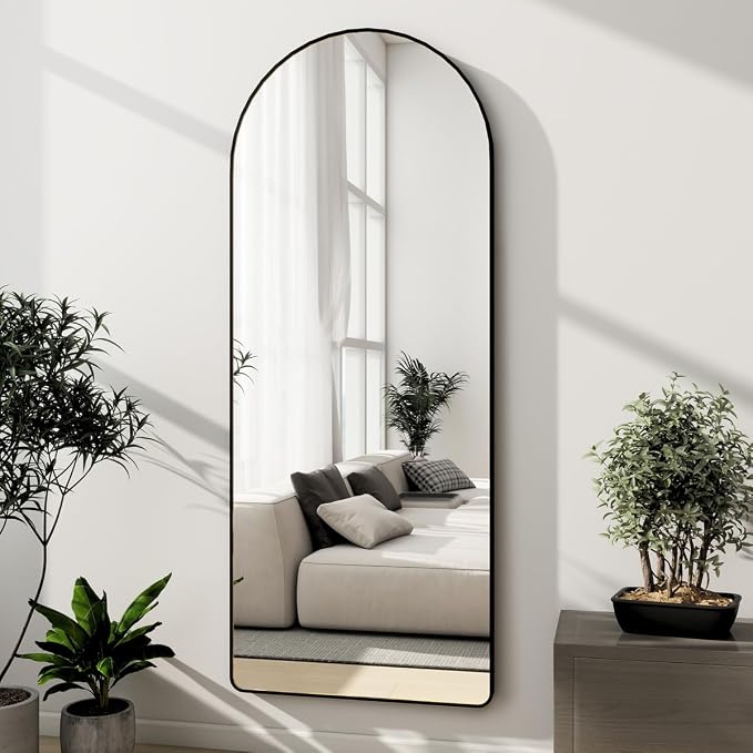 Dewfig Mirror Full Length, 64"X21" Arched Floor Mirror, Round Corner, Black | Aluminum Alloy Frame Full Body Mirror, HD Shatterproof Tempered Glass, Lean/Stand/Wall for Living Room,Bedroom, Dressing Room