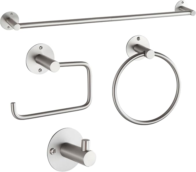 Towel Racks for Bathroom 4 Pieces,Brushed Nickel Stainless Steel Bathroom Accessories Set Wall Mounted Included 24 Inches Towel bar,Towel Holder,Toilet Paper Holder,Robe Hook