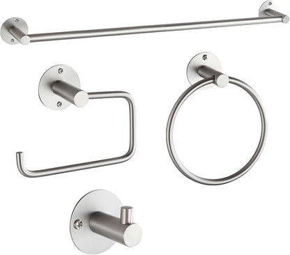 Towel Racks for Bathroom 4 Pieces,Brushed Nickel Stainless Steel Bathroom Accessories Set Wall Mounted Included 24 Inches Towel bar,Towel Holder,Toilet Paper Holder,Robe Hook